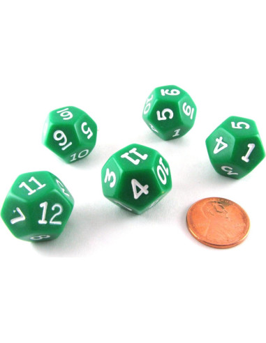 Juego de 5 Dados D12 Koplow Games 18mm Verde Números Blancos