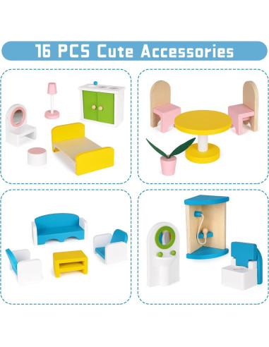 Casa de Muñecas de Madera WJZDY 3 Pisos con Muebles