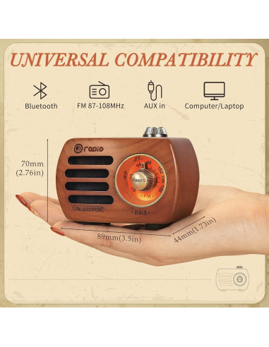 Radio FM Retro PRUNUS R-818 Bluetooth Madera Cereza