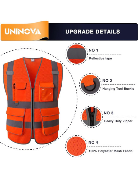 Chaleco de Seguridad UNINOVA Extra Grande Malla Naranja Reflectante Chaleco de Seguridad UNINOVA Extra Grande Malla Naranja Reflectante