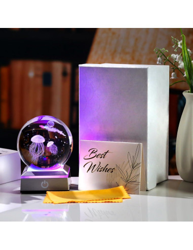 Esfera de Cristal K9 Medusa 8 cm con Base LED Multicolor