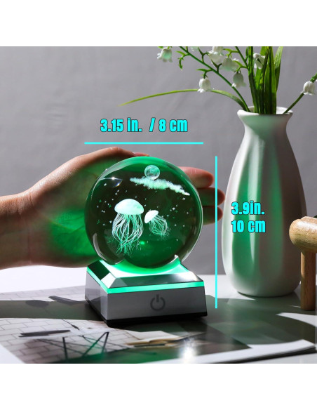 Esfera de Cristal K9 Medusa 8 cm con Base LED Multicolor