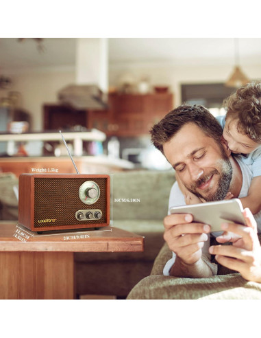 Radio Vintage LoopTone AM/FM Bluetooth USB SD Madera