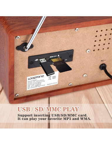 Radio Vintage LoopTone AM/FM Bluetooth USB SD Madera
