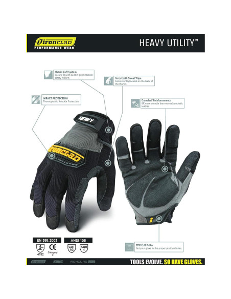 Guantes de Trabajo Ironclad HUG, Alta Resistencia, Grande Guantes de Trabajo Ironclad HUG, Alta Resistencia, Grande