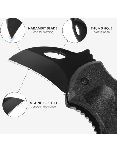 Cuchillo de Bolsillo FUNBRO Plegable 3.40 cm Negro EDC Cuchillo de Bolsillo FUNBRO Plegable 3.40 cm Negro EDC