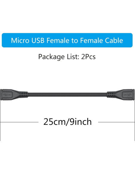 Cable de Extensión Micro USB Hembra a Hembra 25cm - 2 Piezas Cable de Extensión Micro USB Hembra a Hembra 25cm - 2 Piezas