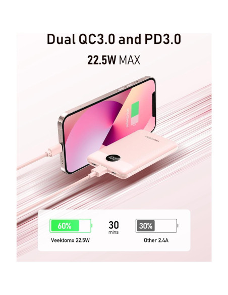 Power Bank VEEKTOMX 10000mAh Carga Rápida 22.5W Rosa Power Bank VEEKTOMX 10000mAh Carga Rápida 22.5W Rosa