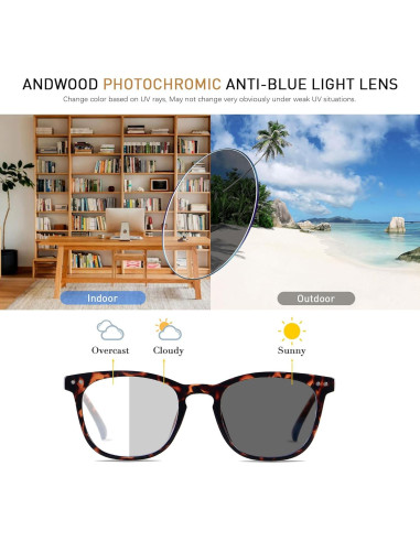 Gafas ANDWOOD fotocromáticas anti-luz azul para adultos