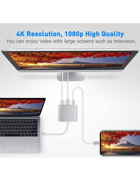 Adaptador USB C a HDMI 4K 3 en 1 F-02-001 Plata Adaptador USB C a HDMI 4K 3 en 1 F-02-001 Plata
