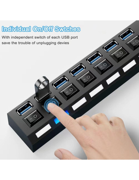 Hub USB 3.0 VIENON 7 Puertos con Interruptores LED Individuales Hub USB 3.0 VIENON 7 Puertos con Interruptores LED Individuales