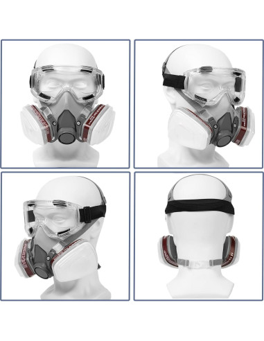 Máscara de respiración con filtros y gafas de seguridad