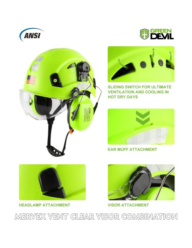 Casco de Seguridad GREEN DEVIL MERVEX VENT con Visera y Orejeras