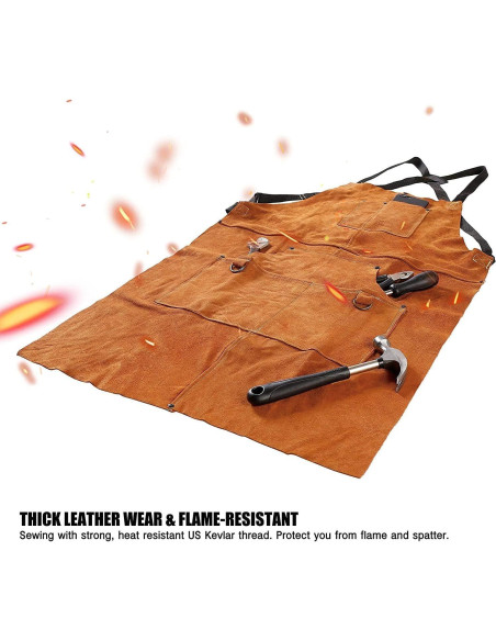 Delantal de soldadura QeeLink de cuero con 6 bolsillos Delantal de soldadura QeeLink de cuero con 6 bolsillos