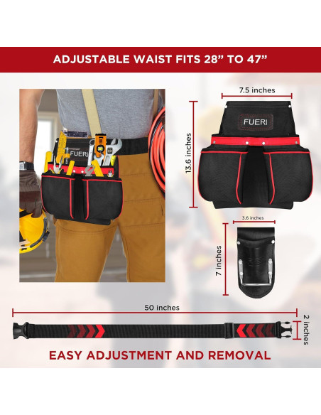 Cinturón de herramientas FUERI 11 bolsillos nylon ajustable Cinturón de herramientas FUERI 11 bolsillos nylon ajustable