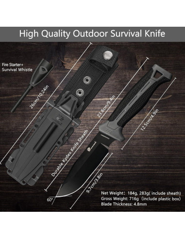 Cuchillo de Bushcraft HX OUTDOORS 24 cm con Encendedor