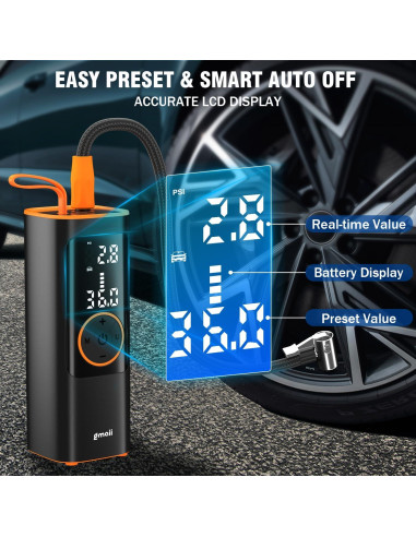 Compresor de Aire Portátil Gmaii 150 PSI con Manómetro Digital