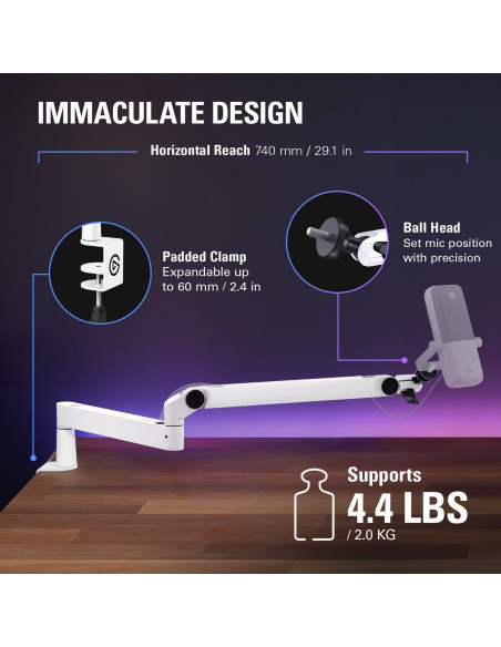 Brazo de Micrófono Elgato Wave Mic Arm LP Blanco Ajustable Brazo de Micrófono Elgato Wave Mic Arm LP Blanco Ajustable
