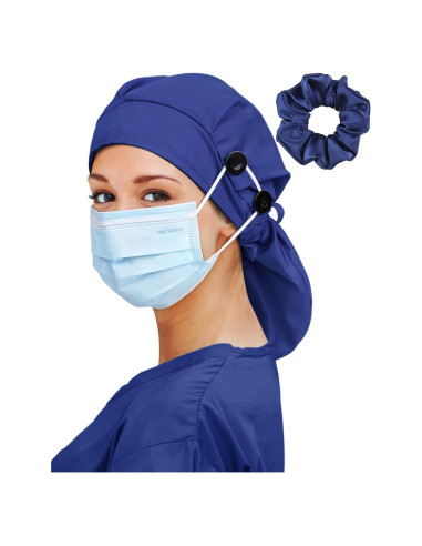 Gorro Quirúrgico Satén Azul para Mujeres con Cabello Largo