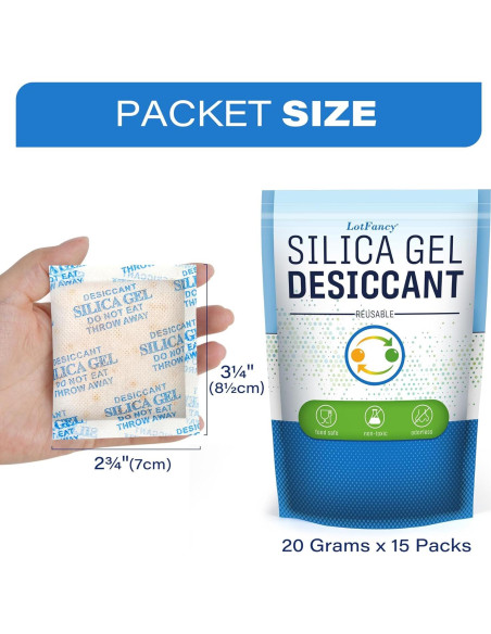 Gel de Silica Deshidratante LotFancy 15 Paquetes 20g Inodoro Gel de Silica Deshidratante LotFancy 15 Paquetes 20g Inodoro