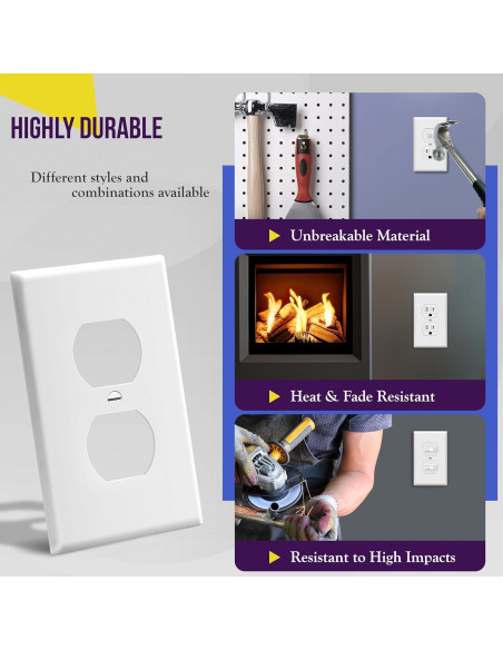Placas de Pared Duplex Enerlites 8821-W, 5 Paquete, Blanco Placas de Pared Duplex Enerlites 8821-W, 5 Paquete, Blanco