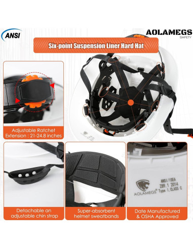 Casco de Seguridad Aolamegs Hard Hat con Visor Claro