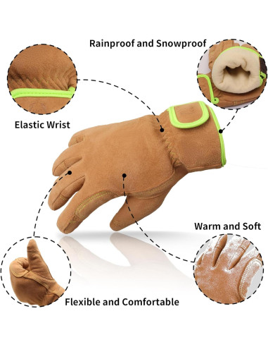 Guantes de Trabajo de Cuero Aislados para Invierno - Marrón S