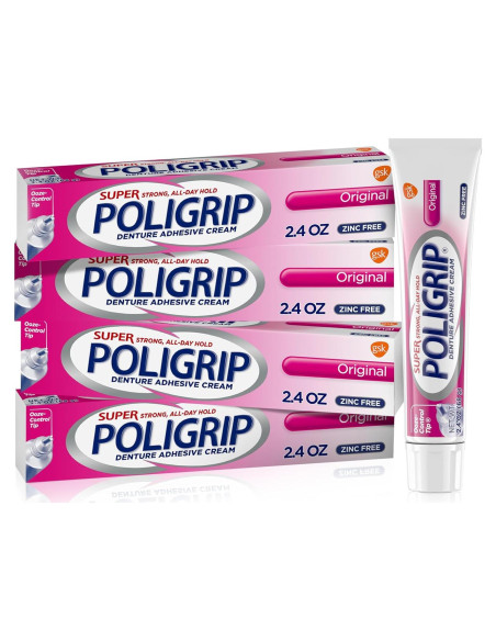 Super Poligrip Crema Adhesiva para Dentaduras Sin Zinc 4x70g Super Poligrip Crema Adhesiva para Dentaduras Sin Zinc 4x70g
