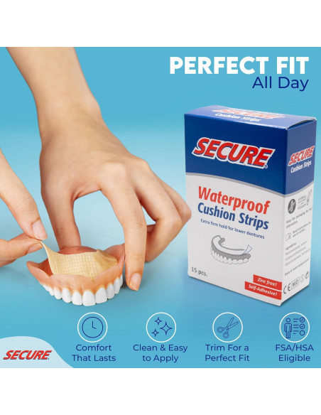 Tiras Adhesivas para Dentaduras Secure - Sin Zinc - 15 Tiras Tiras Adhesivas para Dentaduras Secure - Sin Zinc - 15 Tiras