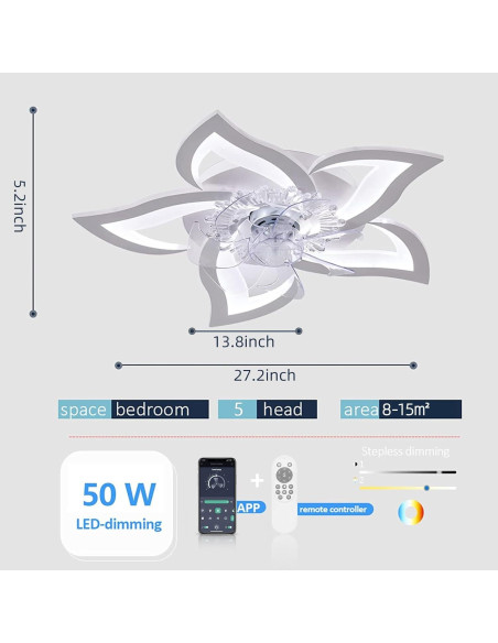 Ventilador de Techo Bevenus SLF-5H Dimmable 69cm Blanco Ventilador de Techo Bevenus SLF-5H Dimmable 69cm Blanco