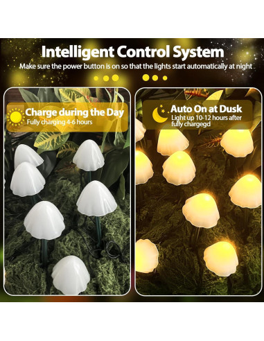Luces de Jardín Solar OZS 2PK 32LED 16.76m Hongo Blanco Cálido