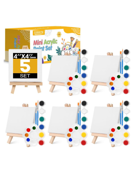 Kit de Pintura Acrílica ESRICH 5 Sets Mini Lienzos 10,16 cm Kit de Pintura Acrílica ESRICH 5 Sets Mini Lienzos 10,16 cm