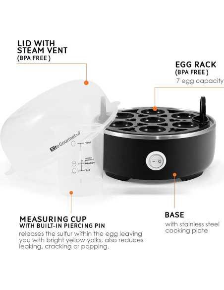 Cocedor de Huevos Eléctrico Elite Gourmet EGC115B 7 Huevos Cocedor de Huevos Eléctrico Elite Gourmet EGC115B 7 Huevos