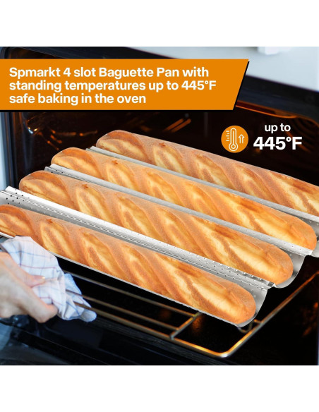 Kit de Horneado de Baguette Spmarkt Antiadherente 4 Ranuras Kit de Horneado de Baguette Spmarkt Antiadherente 4 Ranuras