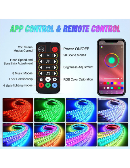 Luces de Tira LED Nilight 6Pcs RGB-IC para Coche 12V Luces de Tira LED Nilight 6Pcs RGB-IC para Coche 12V