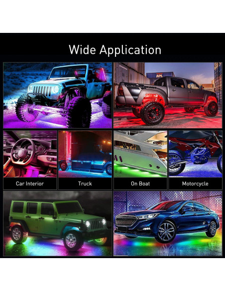 Luces de Tira LED Nilight 6Pcs RGB-IC para Coche 12V Luces de Tira LED Nilight 6Pcs RGB-IC para Coche 12V