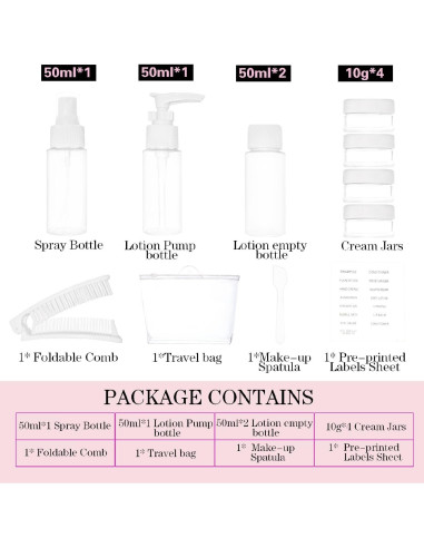 Kit de Botellas de Viaje Favolosa 12 Piezas Aprobado TSA