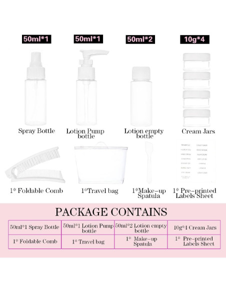 Kit de Botellas de Viaje Favolosa 12 Piezas Aprobado TSA Kit de Botellas de Viaje Favolosa 12 Piezas Aprobado TSA