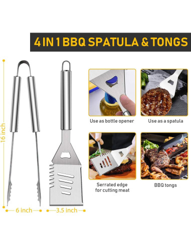 Set de BBQ 34 Piezas Taimasi Acero Inoxidable con Termómetro