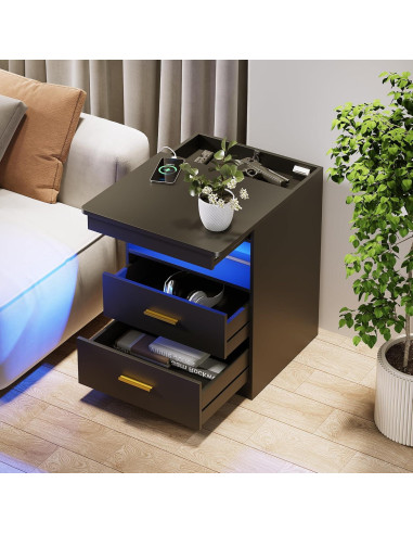 Mesita de Noche FREDEES BL-9602-27 con Carga USB y LED