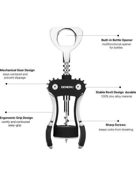 Abridor de Vino Beneno K1O3 Sacacorchos de Ala Ergonómico Abridor de Vino Beneno K1O3 Sacacorchos de Ala Ergonómico