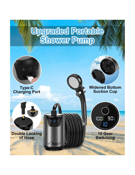 Ducha Portátil WADEO 6000mAh IPX7 para Camping y Mascotas Ducha Portátil WADEO 6000mAh IPX7 para Camping y Mascotas