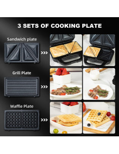 Hacedor de Sándwiches 3 en 1 Samoris 870W Placas Desmontables 2