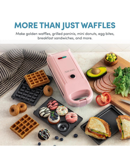 Hacedor de Waffles Aroma AWM-1220P 3 en 1 Rosa Compacto Hacedor de Waffles Aroma AWM-1220P 3 en 1 Rosa Compacto
