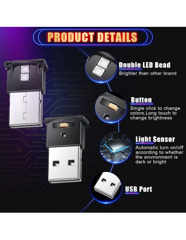 Luz LED USB Frienda 2 Piezas, Brillo Ajustable 8 Colores