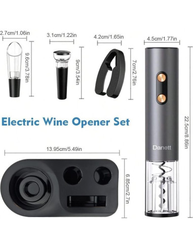 Juego de vino eléctrico Danett 5 en 1 con luz LED Gris