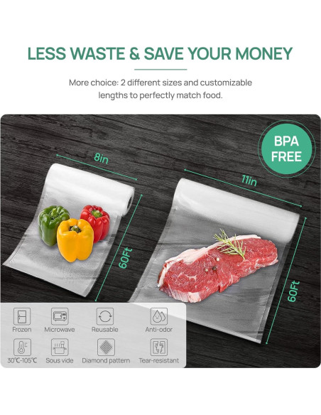 Bolsas de Sellado al Vacío Vakumar 2 Paquetes 27,94cm x 18,29m