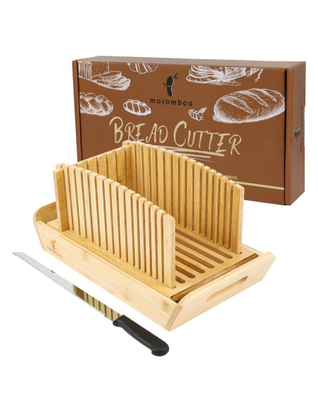 Cortador de Pan MOSOMBOO de Bambú Ajustable con Cuchillo Cortador de Pan MOSOMBOO de Bambú Ajustable con Cuchillo