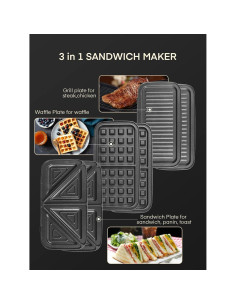 Hacedor de Sándwiches FOHERE 3 en 1 1200W Placas Removibles 2