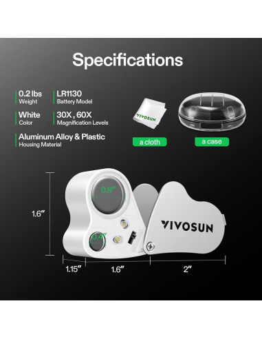 Lupa Iluminada Plegable VIVOSUN 30x 60x con Luz LED